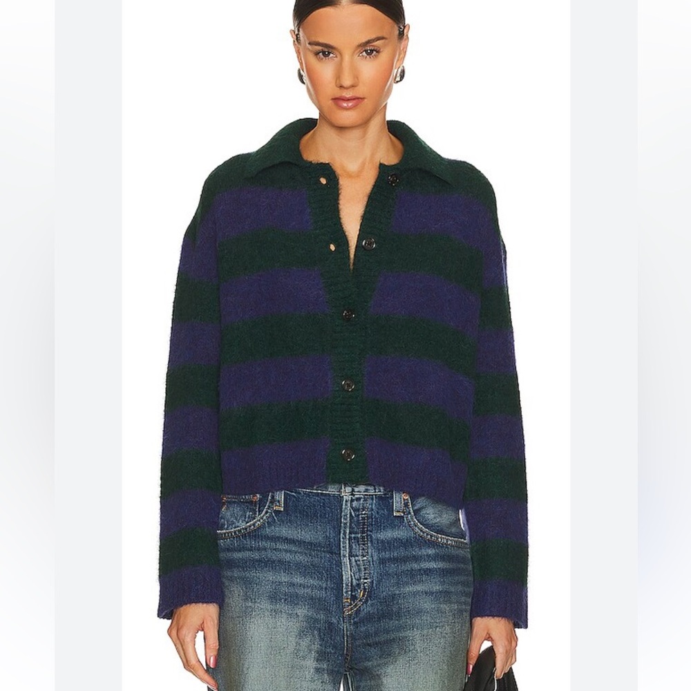 BOGO! RAILS Amber Collar Cardigan Sweater Oxford Stripe Purple Green Large - Picture 2 of 10